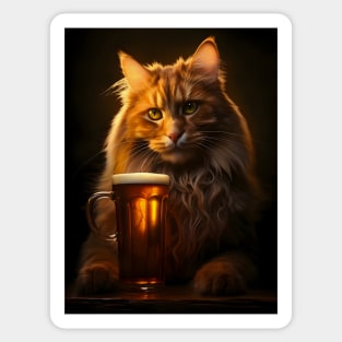 Maine Coon Tavern Cat Drinks a Beer Poster Sticker